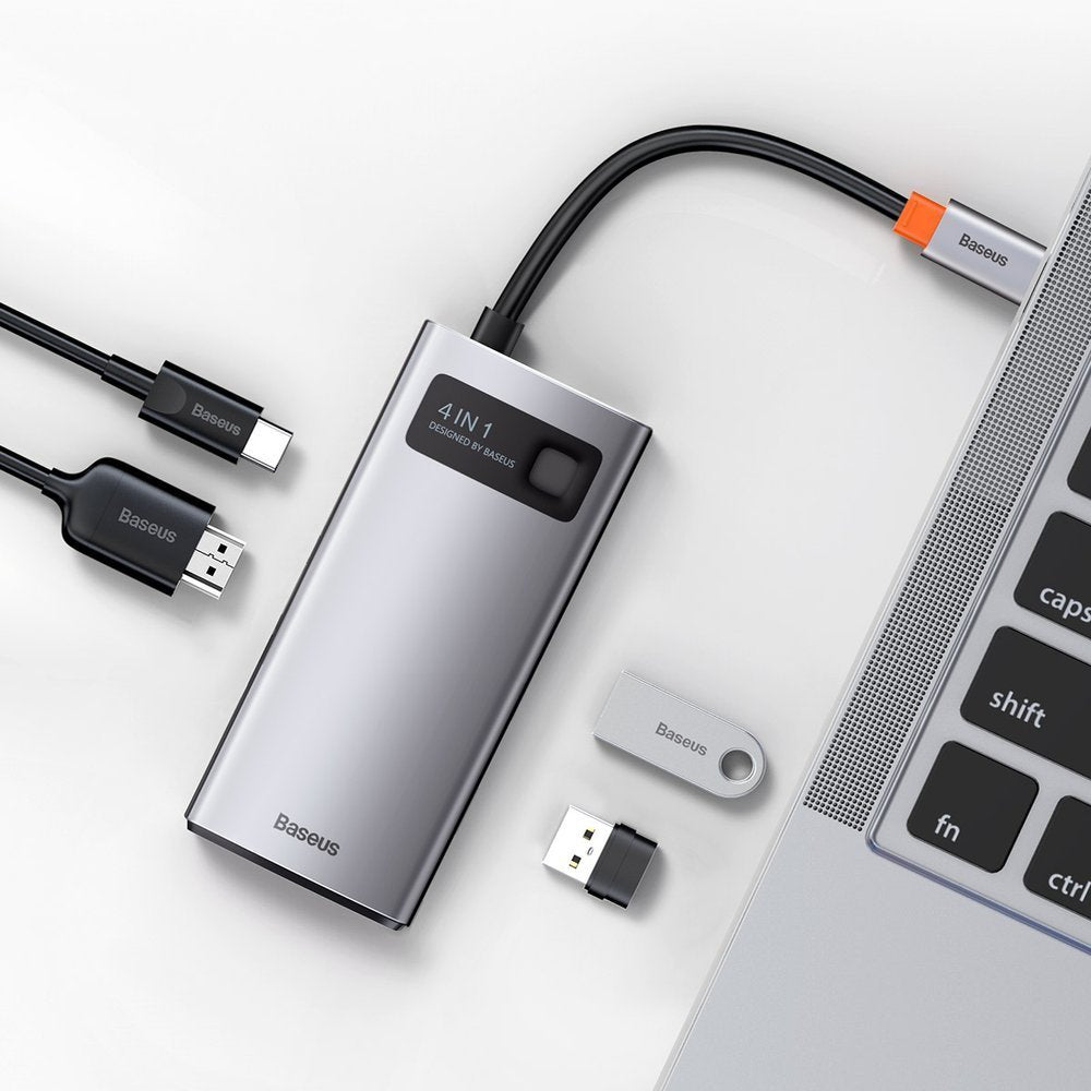 USB-C Hub Baseus Metal Gleam, 2 x USB-A - 1 x USB-C - 1 x HDMI, Grey CAHUB-CY0G