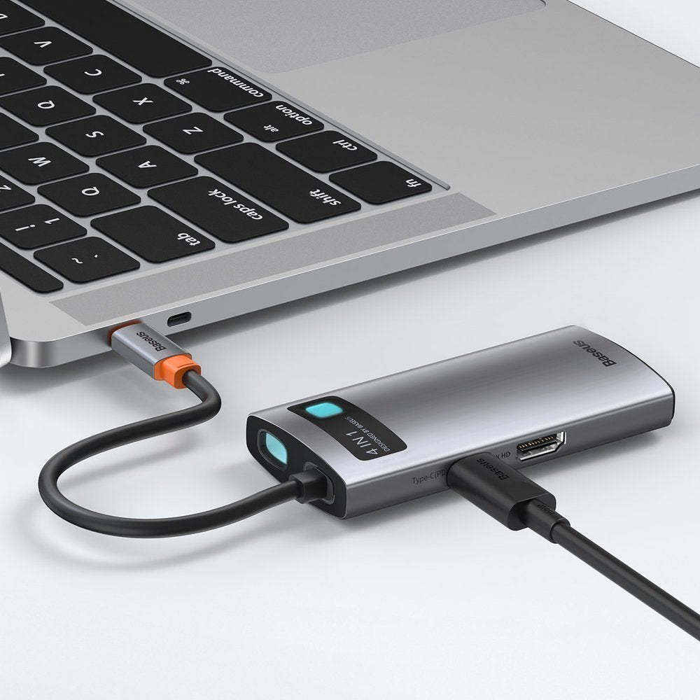 USB-C Hub Baseus Metal Gleam, 2 x USB-A - 1 x USB-C - 1 x HDMI, Grey CAHUB-CY0G