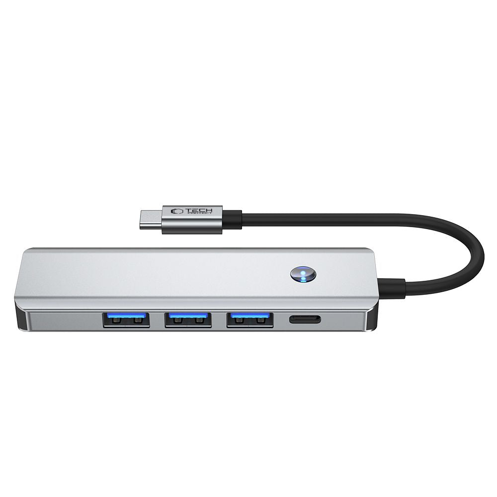 Tech-Protect HB01 USB-C Hub, 1 x USB-A 3.0 - 2 x USB-A - 1 x USB-C - 1 x HDMI, Gray