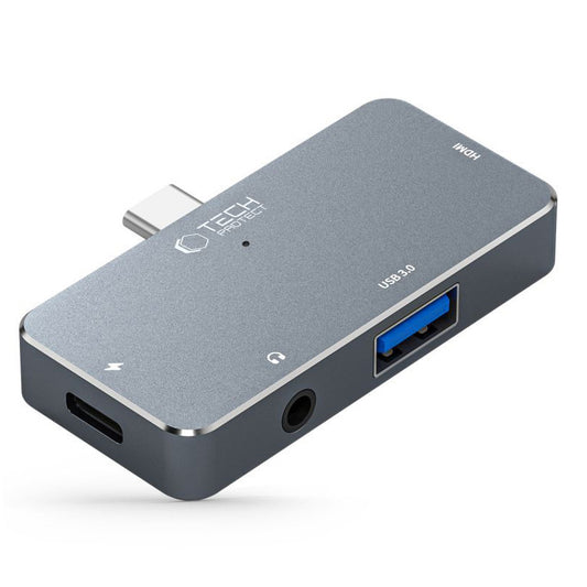 Hub USB-C Tech-Protect V6, 1 x USB-A - 1 x USB-C - 1 x HDMI - 1 x Jack 3.5mm, Grey
