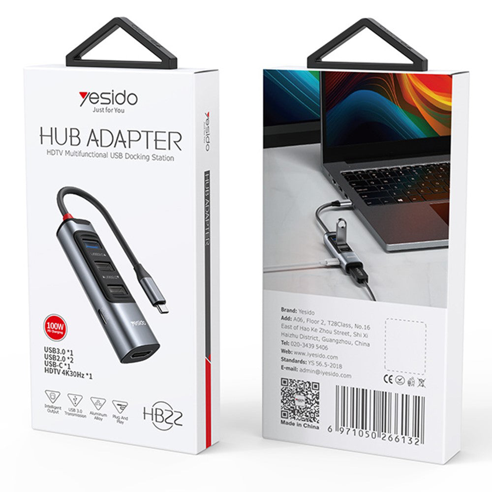 Yesido HB22 USB-C Hub, 5in1, Grey