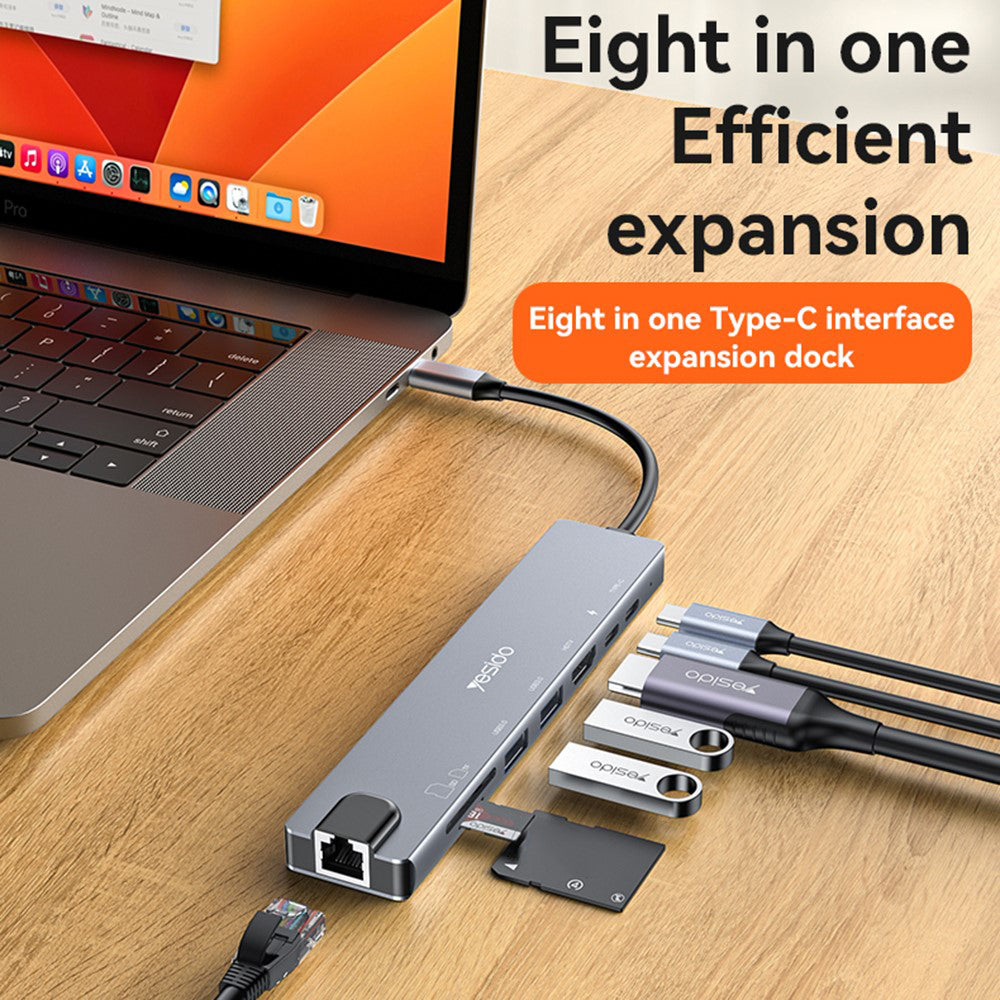 Yesido HB27 USB-C Hub, 8in1, Gray