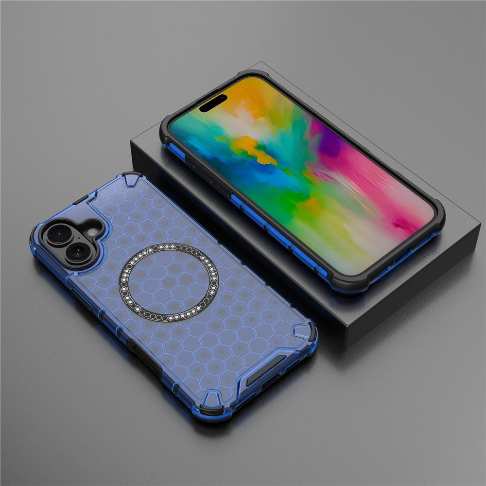 MagSafe Case for Apple iPhone 16, Techsuit, HoneyComb Shield, Blue
