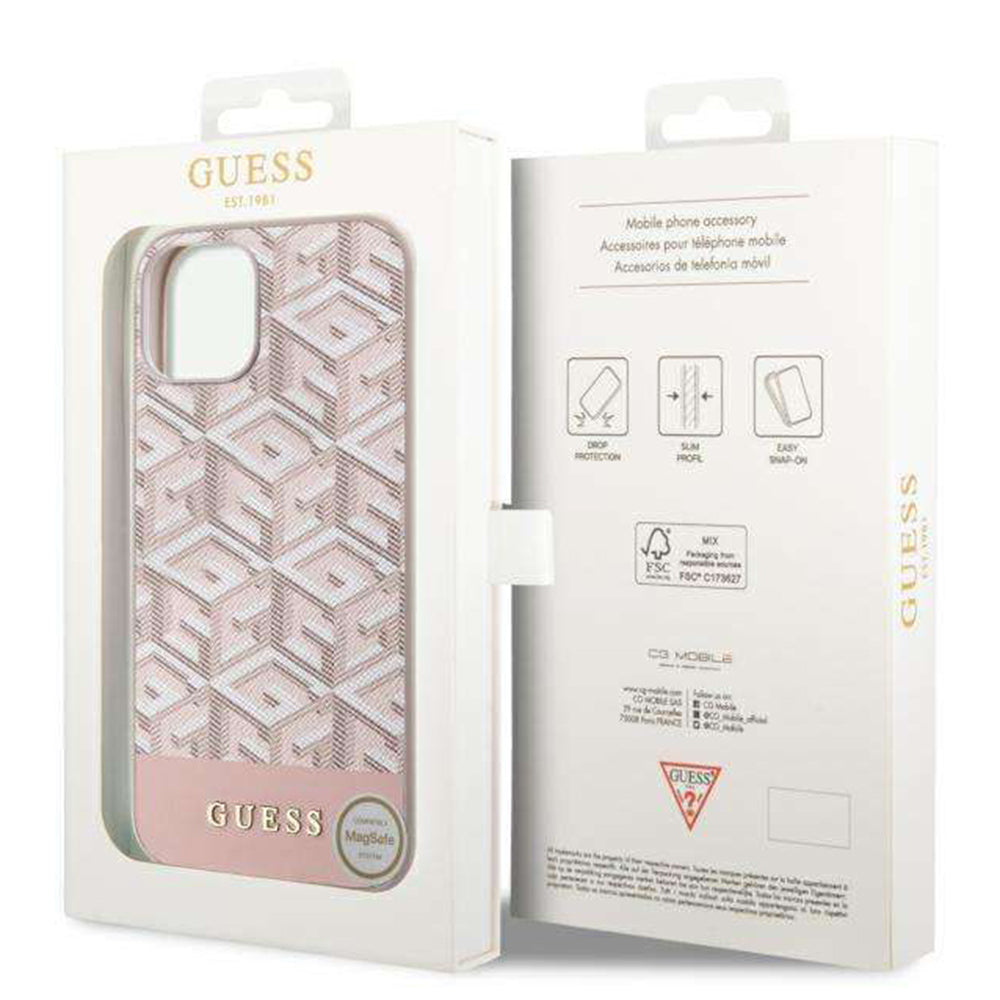 MagSafe Case for Apple iPhone 14, Guess, GCube Stripes, Pink