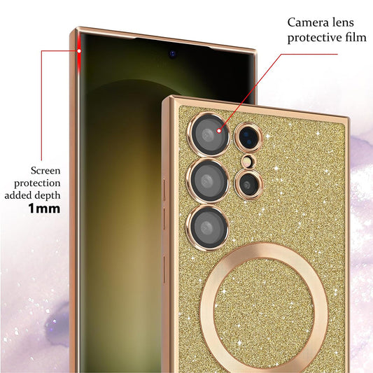 MagSafe Case for Apple iPhone 14 Plus, Techsuit, Luxury Glitter, Gold