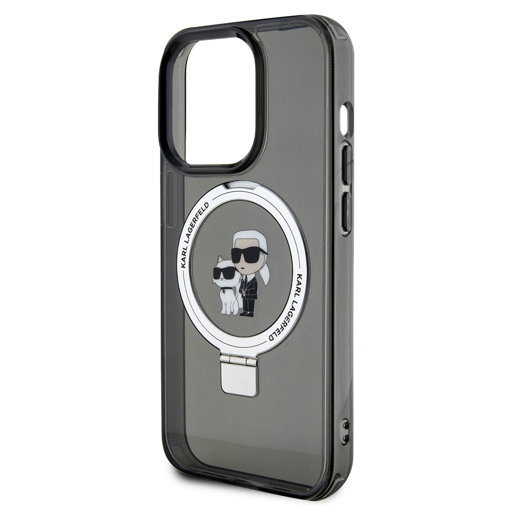 MagSafe Case for Apple iPhone 14 Pro, Karl Lagerfeld, Ring Stand Karl & Choupette, Black
