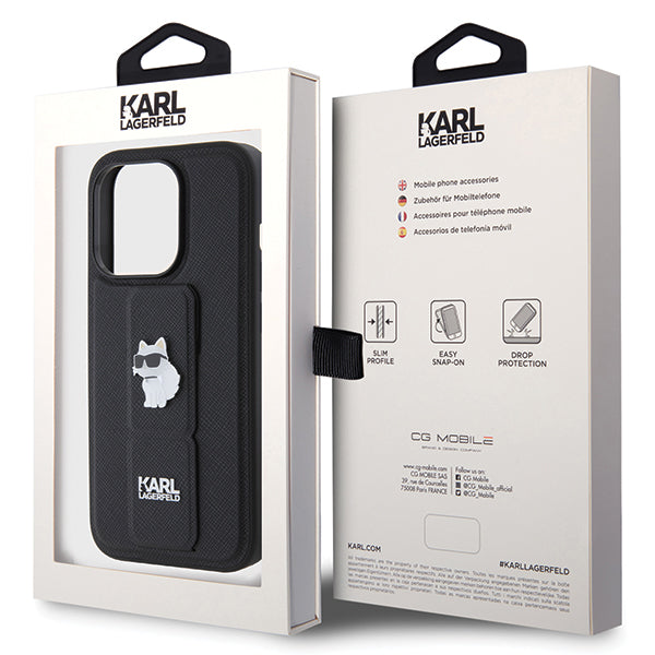 MagSafe Case for Apple iPhone 14 Pro, Karl Lagerfeld, Saffiano Gripstand Choupette, Black