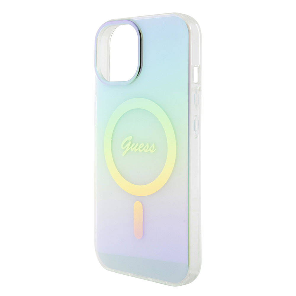 MagSafe Case for Apple iPhone 15, Guess, IML Iridescent, Turquoise