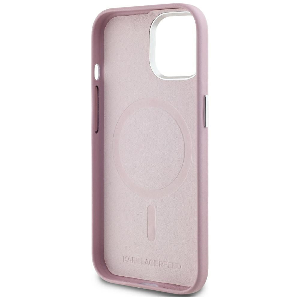 MagSafe Case for Apple iPhone 15, Karl Lagerfeld, FW Metal Plate, Pink