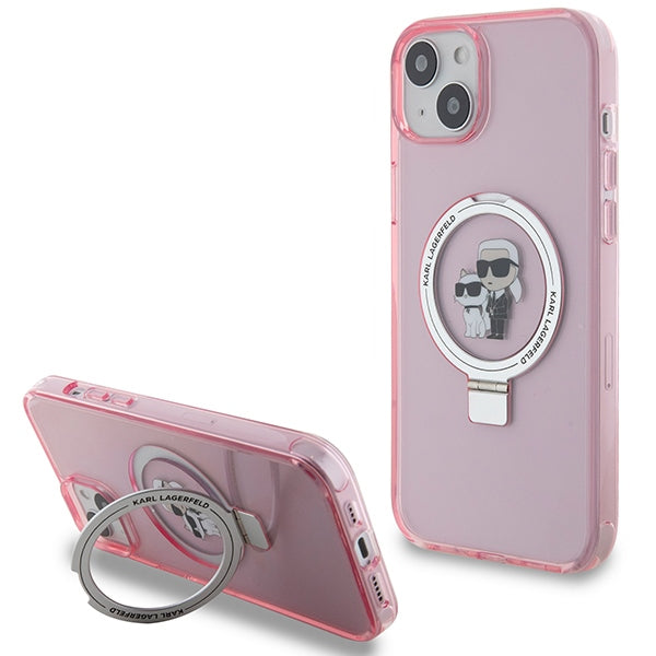 MagSafe Case for Apple iPhone 15, Karl Lagerfeld, Ring Stand Karl & Choupette, Pink