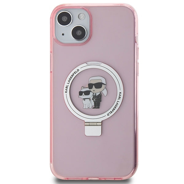 MagSafe Case for Apple iPhone 15, Karl Lagerfeld, Ring Stand Karl & Choupette, Pink