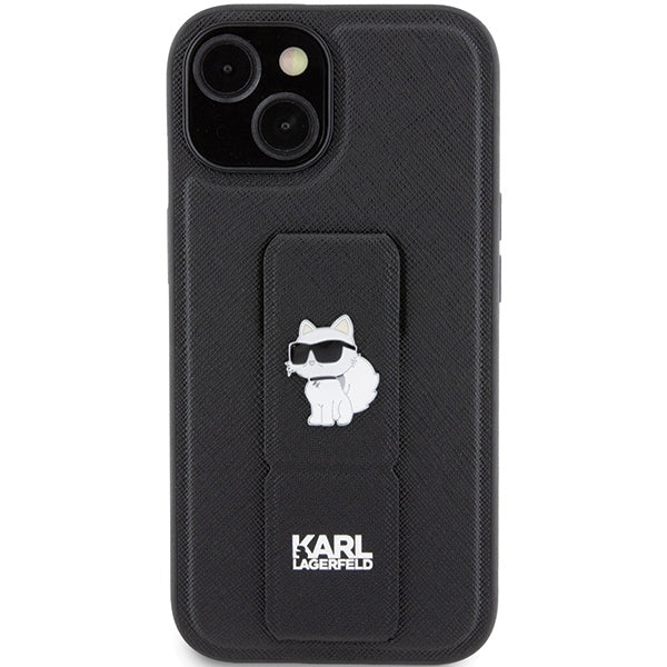 MagSafe Case for Apple iPhone 15, Karl Lagerfeld, Saffiano Gripstand Choupette, Black
