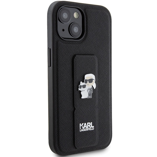 MagSafe Case for Apple iPhone 15, Karl Lagerfeld, Saffiano Gripstand Karl & Choupette, Black