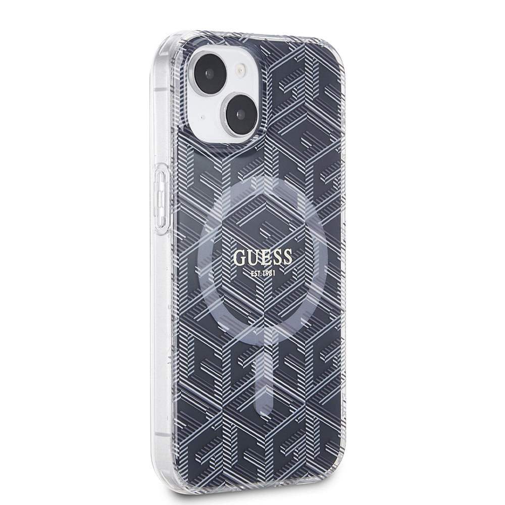 MagSafe Case for Apple iPhone 15 Plus, Guess, IML Gcube, Black