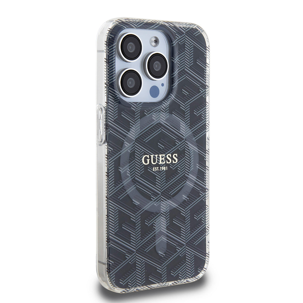 MagSafe Case for Apple iPhone 15 Pro, Guess, IML Gcube, Black