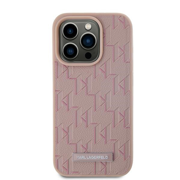 MagSafe Case for Apple iPhone 15 Pro, Karl Lagerfeld, Monogram Metal Logo, Pink