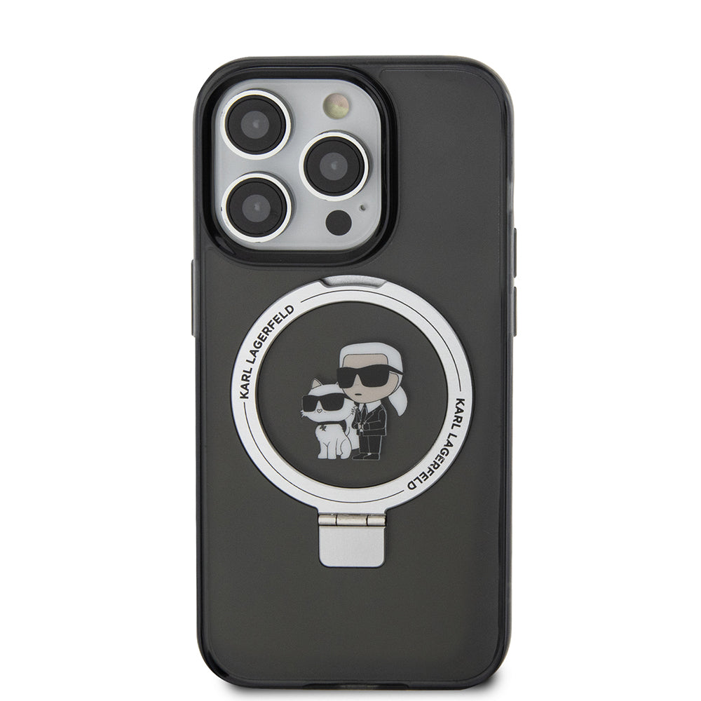 MagSafe Case for Apple iPhone 15 Pro, Karl Lagerfeld, Ring Stand Karl & Choupette, Black