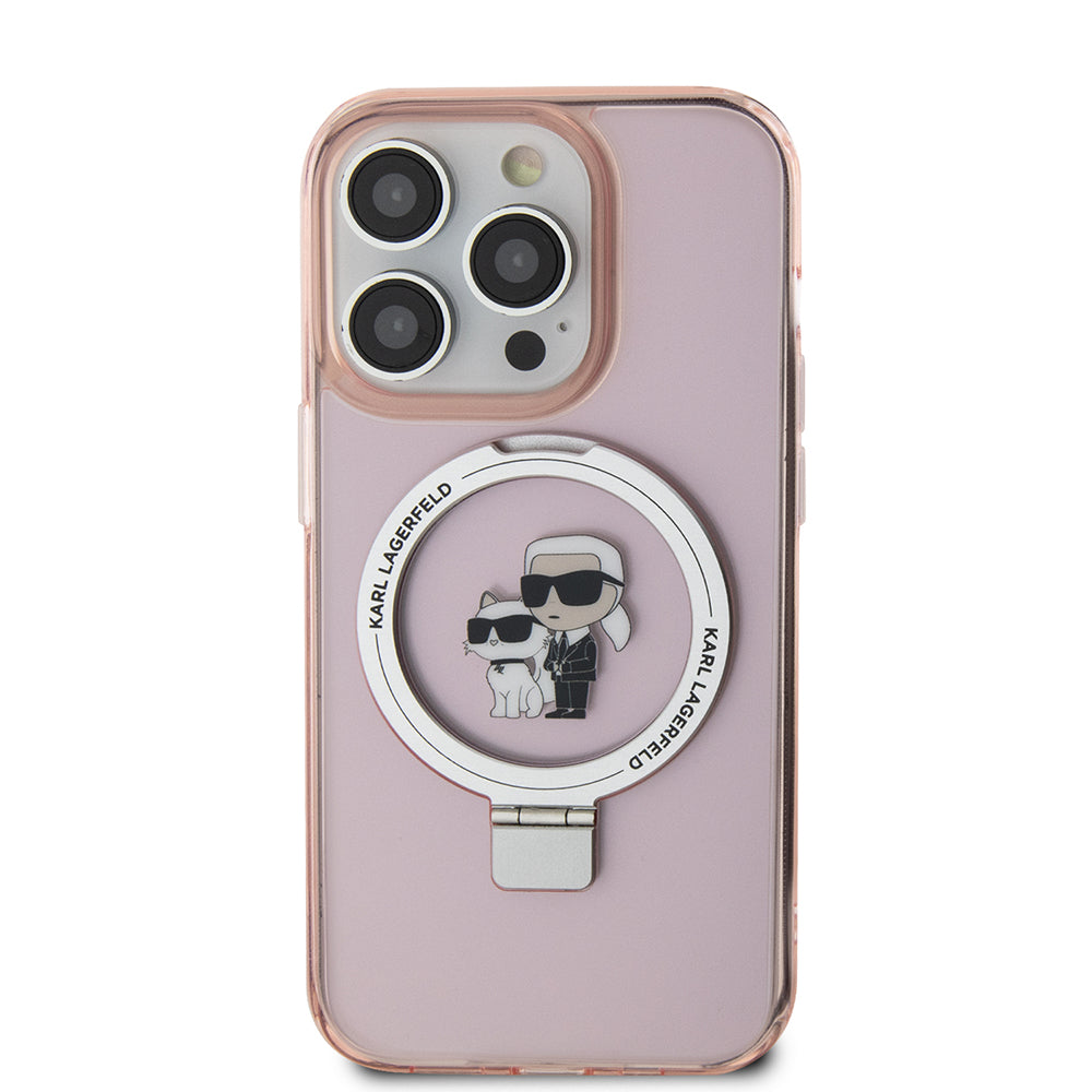 MagSafe Case for Apple iPhone 15 Pro, Karl Lagerfeld, Ring Stand Karl & Choupette, Pink