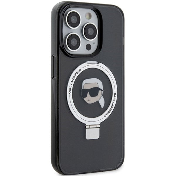MagSafe Case for Apple iPhone 15 Pro, Karl Lagerfeld, Ring Stand Karl's Head, Black