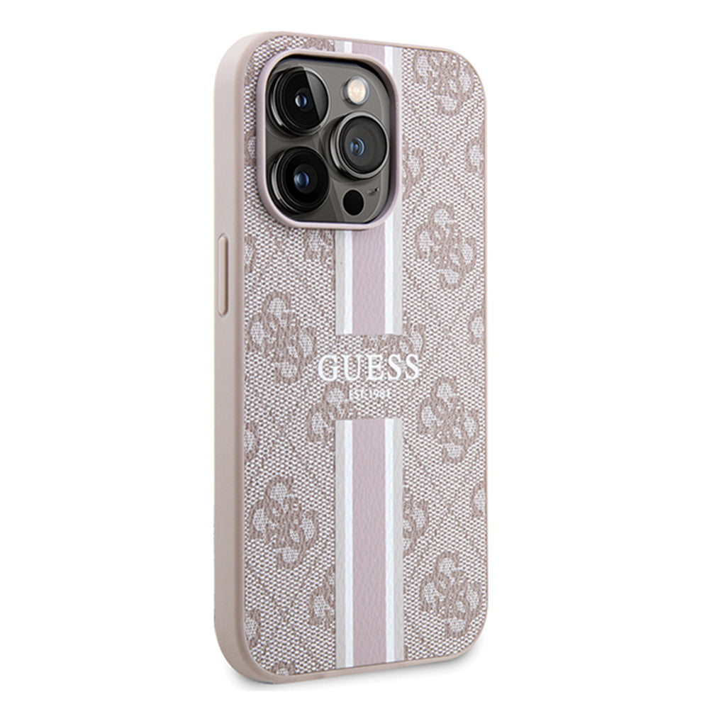 MagSafe Case for Apple iPhone 15 Pro Max, Guess, 4G Printed Stripes, Pink