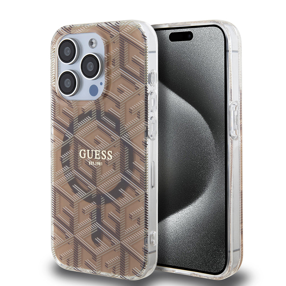 MagSafe Case for Apple iPhone 15 Pro Max, Guess, IML Gcube, Brown