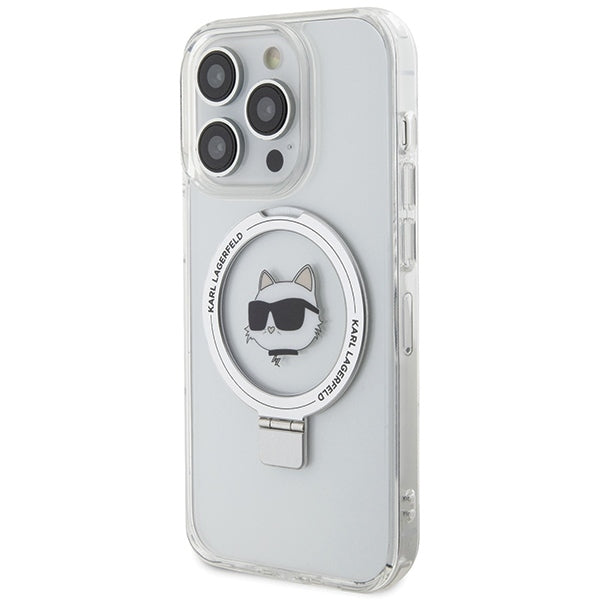 MagSafe Case for Apple iPhone 15 Pro Max, Karl Lagerfeld, Ring Stand Choupette's Head, White