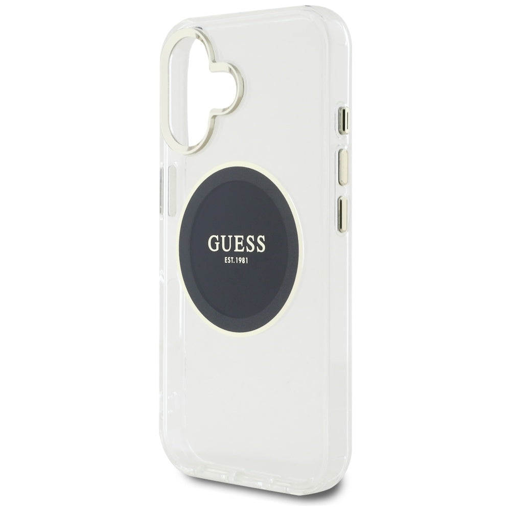 MagSafe Case for Apple iPhone 16, Guess, IML Metal Colored Circle, Black