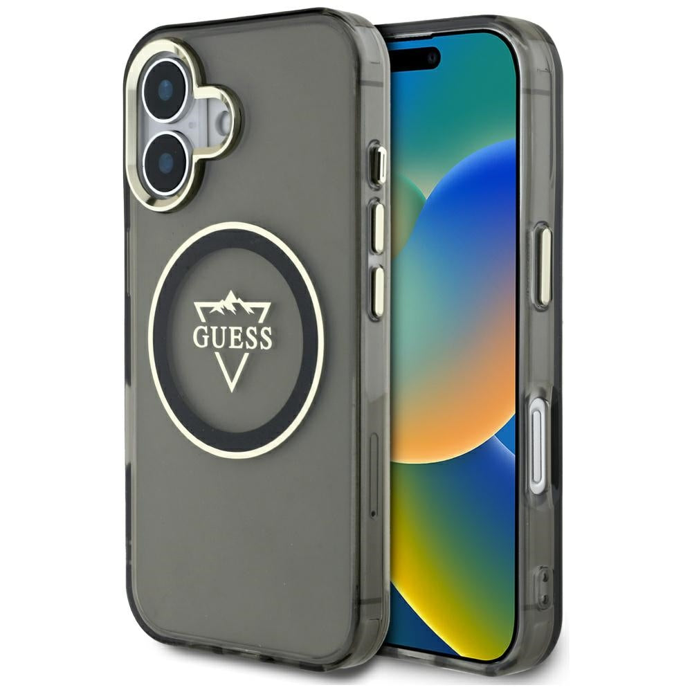 MagSafe Case for Apple iPhone 16, Guess, IML Metal Mountain Logo, Black