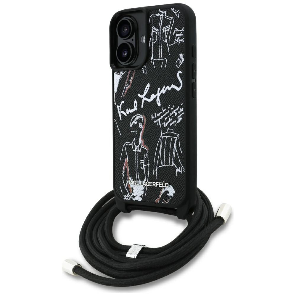 MagSafe Case for Apple iPhone 16, Karl Lagerfeld, Saffiano Crossbody, Black