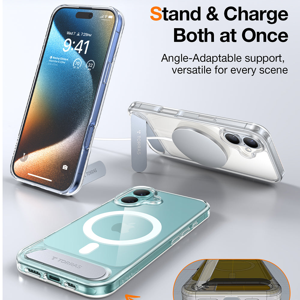 MagSafe Case for Apple iPhone 16 Plus, Torras, Pstand, Transparent