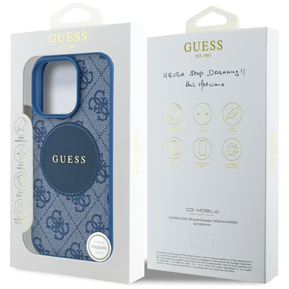 MagSafe Case for Apple iPhone 16 Pro, Guess, 4G Circle Classic Logo, Blue