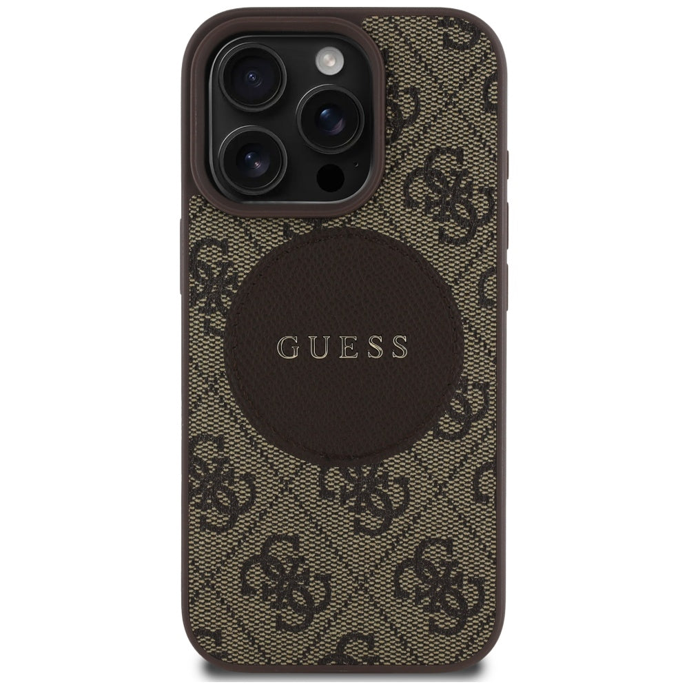 MagSafe Case for Apple iPhone 16 Pro, Guess, 4G Circle Classic Logo, Brown