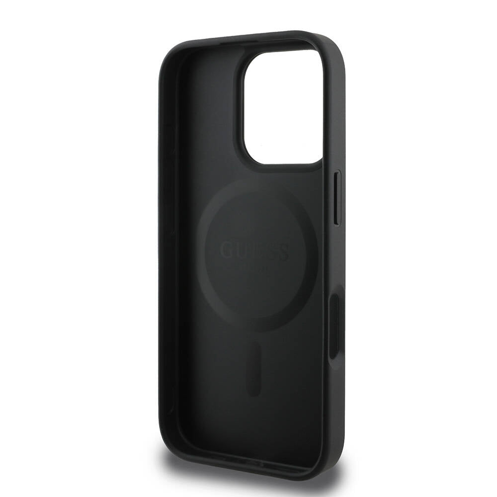 MagSafe Case for Apple iPhone 16 Pro, Guess, Grained Gold Ring, Black