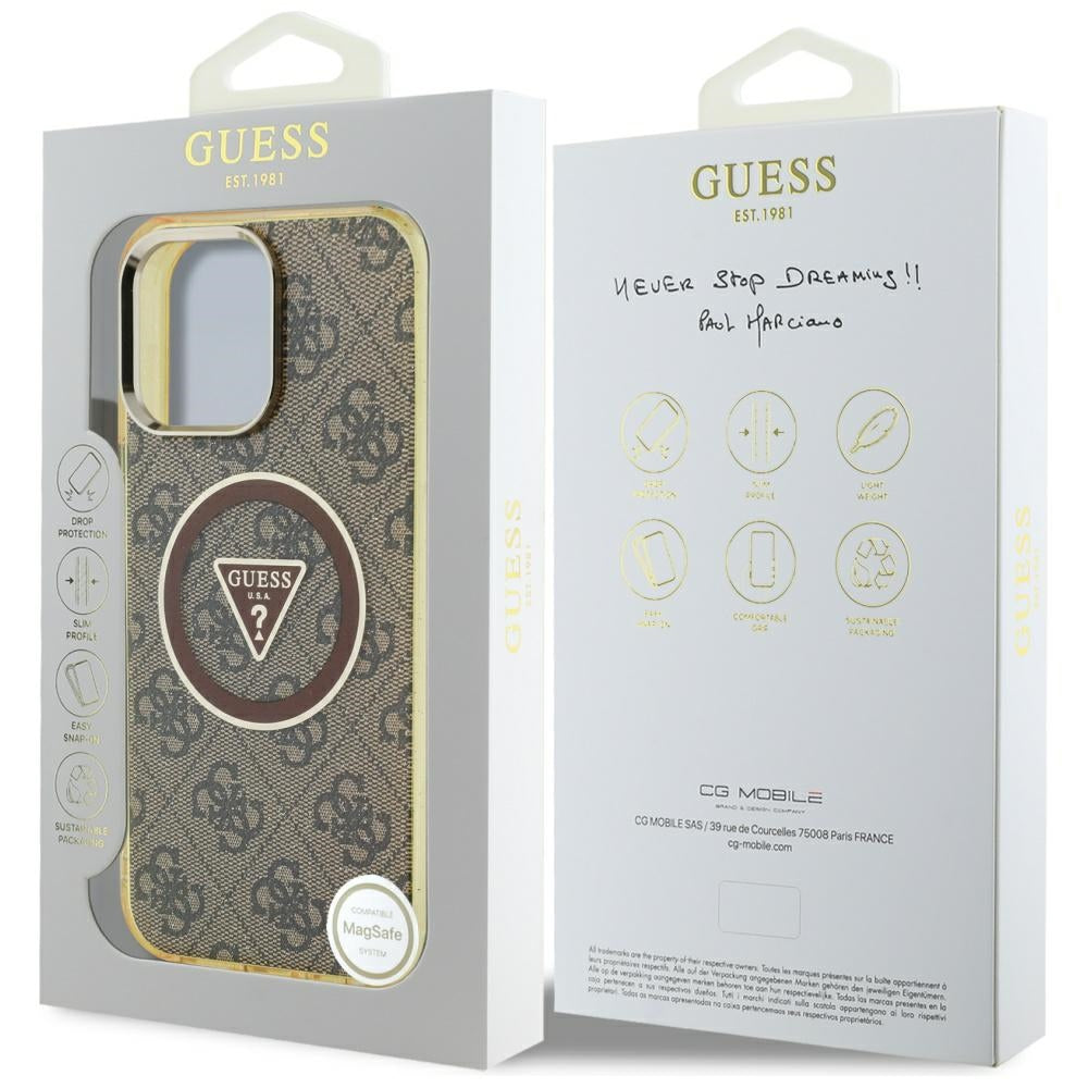MagSafe Case for Apple iPhone 16 Pro, Guess, IML Glitter 4G Circle Triangle, Brown