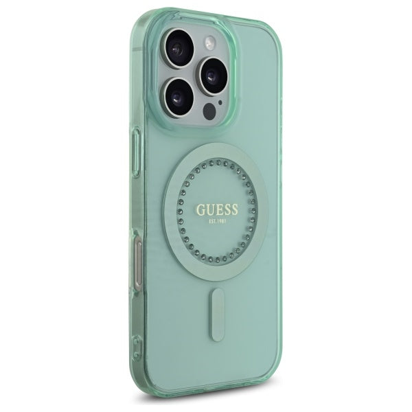 MagSafe Case for Apple iPhone 16 Pro, Guess, IML Rhinestone, Green