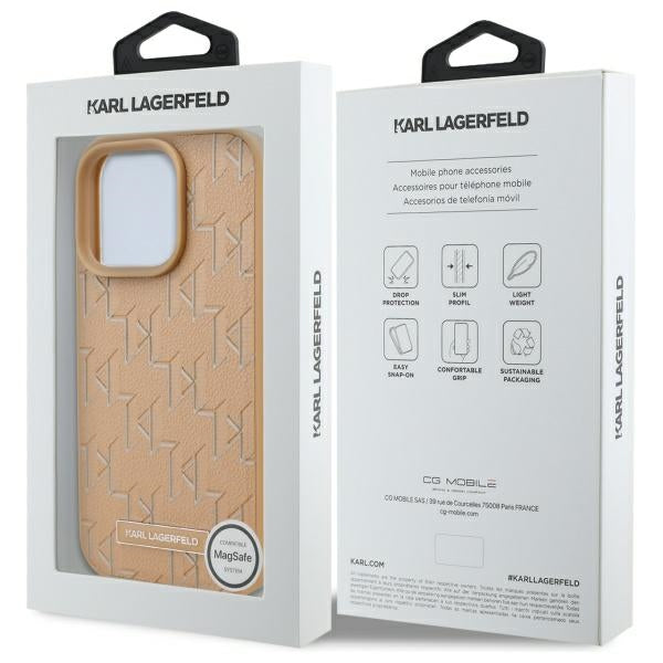 MagSafe Case for Apple iPhone 16 Pro, Karl Lagerfeld, Monogram Metal Logo, Beige
