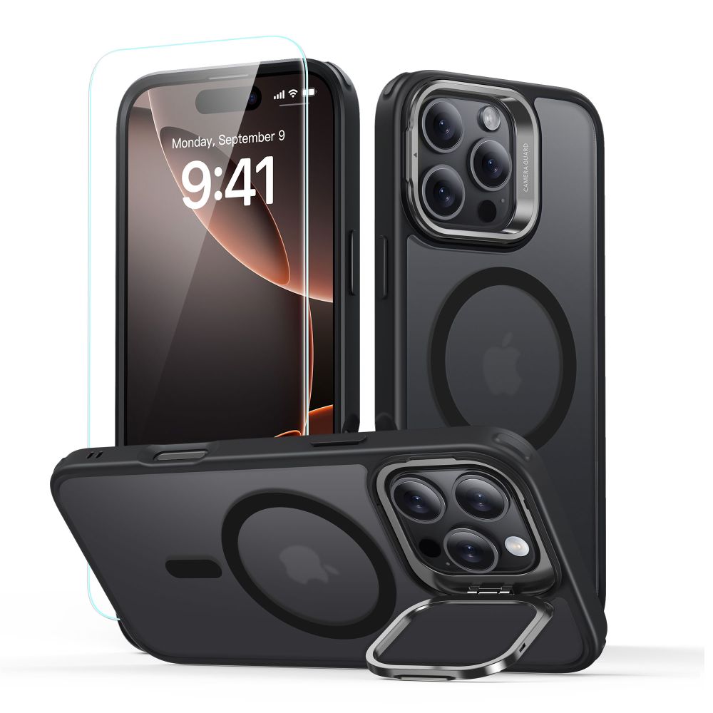 MagSafe Case for Apple iPhone 16 Pro Max, ESR, Classic Hybrid Kickstand with Screen Protector, Satin Black