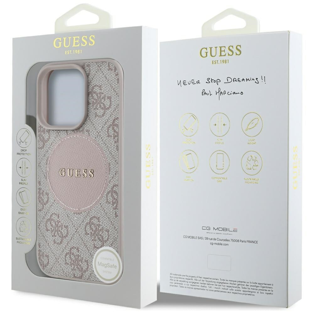 MagSafe Case for Apple iPhone 16 Pro Max, Guess, 4G Circle Classic Logo, Pink