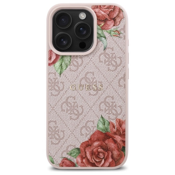 MagSafe Case for Apple iPhone 16 Pro Max, Guess, 4G Flowers Print, Pink