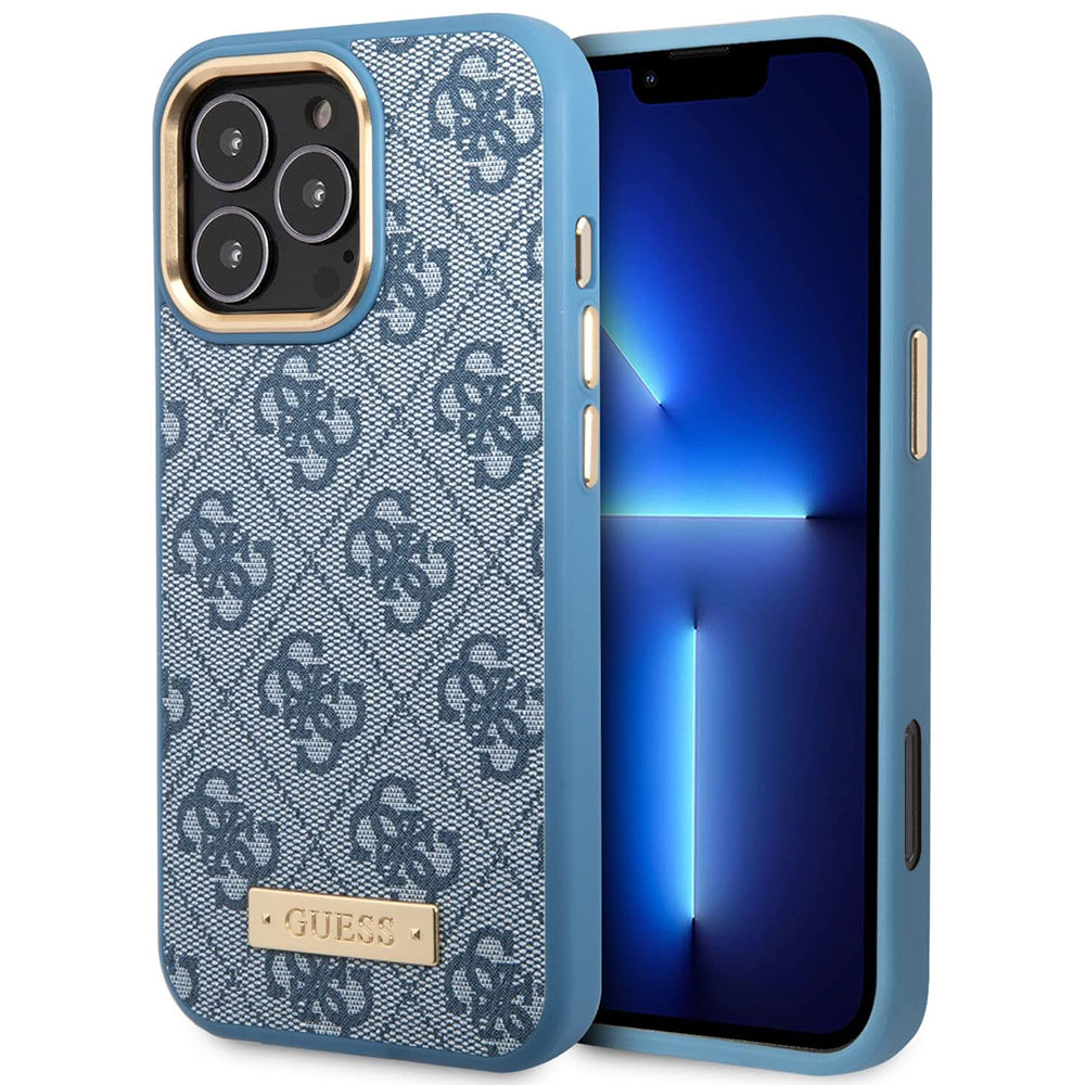 MagSafe Case for Apple iPhone 16 Pro Max, Guess, 4G Logo Plate, Blue
