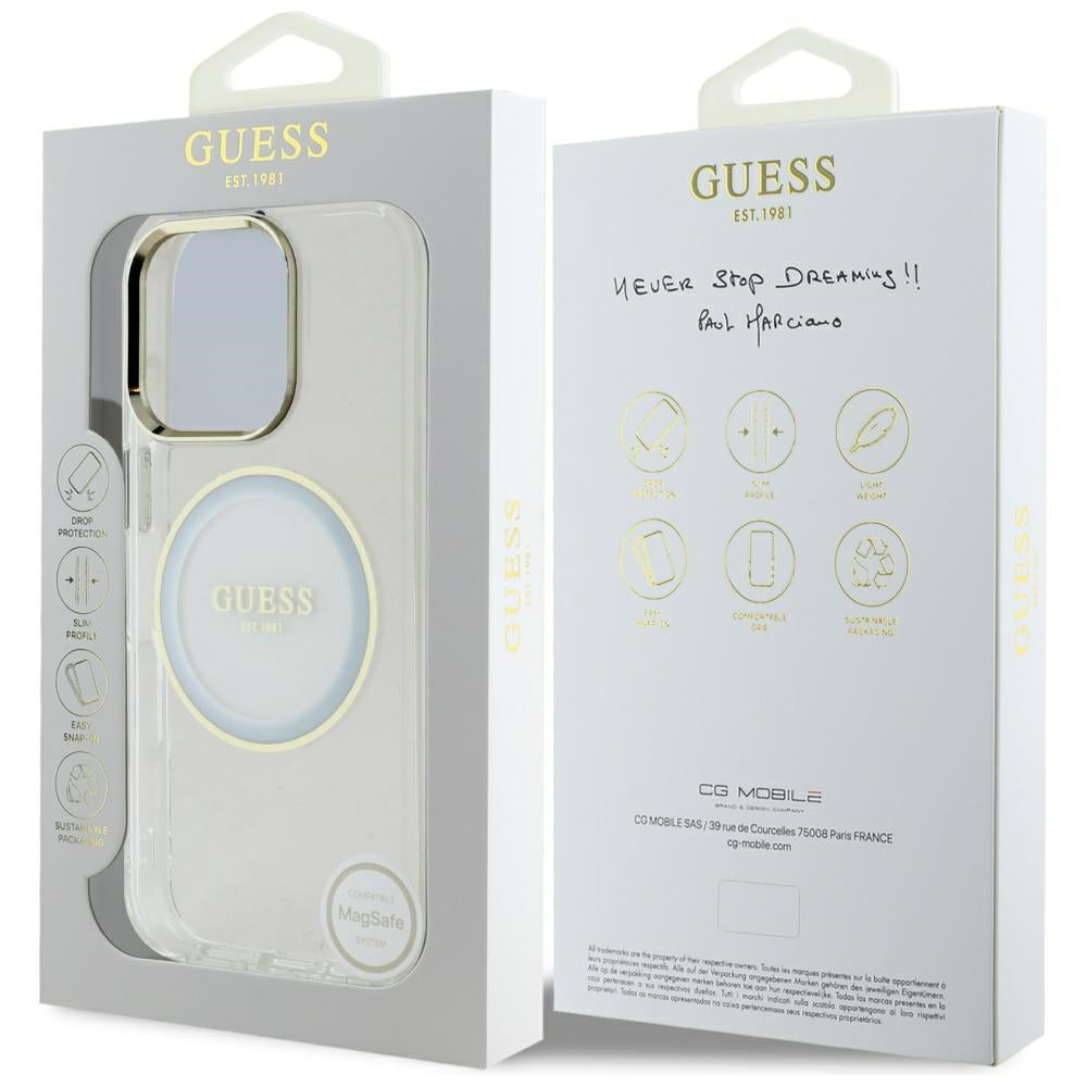 MagSafe Case for Apple iPhone 16 Pro Max, Guess, IML Metal Colored Circle, White