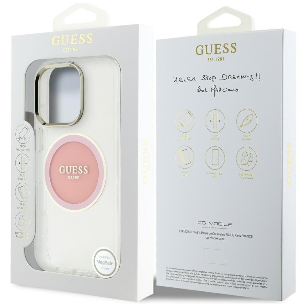 MagSafe Case for Apple iPhone 16 Pro Max, Guess, IML Metal Colored Circle, Pink
