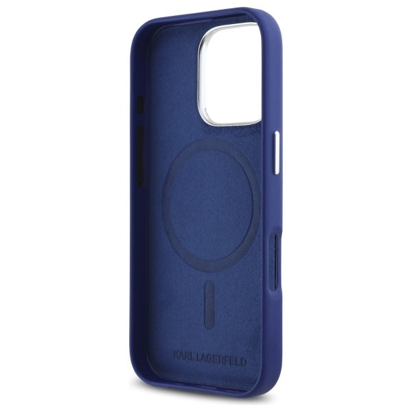 MagSafe Case for Apple iPhone 16 Pro Max, Karl Lagerfeld, FW Metal Plate, Blue