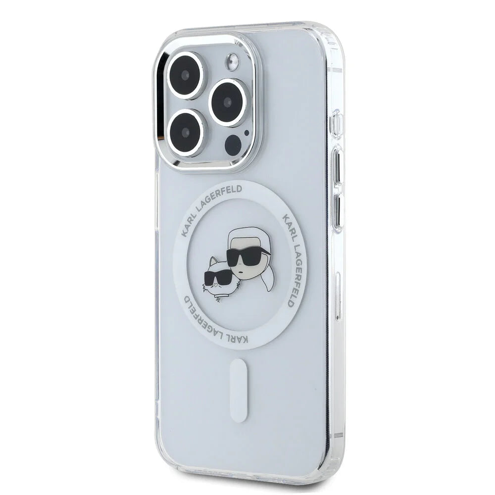 MagSafe Case for Apple iPhone 16 Pro Max, Karl Lagerfeld, IML Metal Karl & Choupette's Heads, White