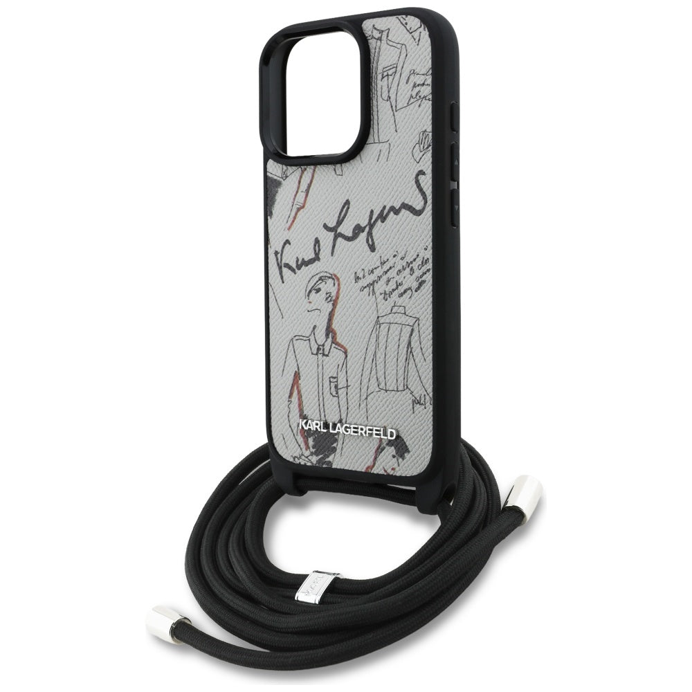 MagSafe Case for Apple iPhone 16 Pro Max, Karl Lagerfeld, Saffiano Crossbody, Grey