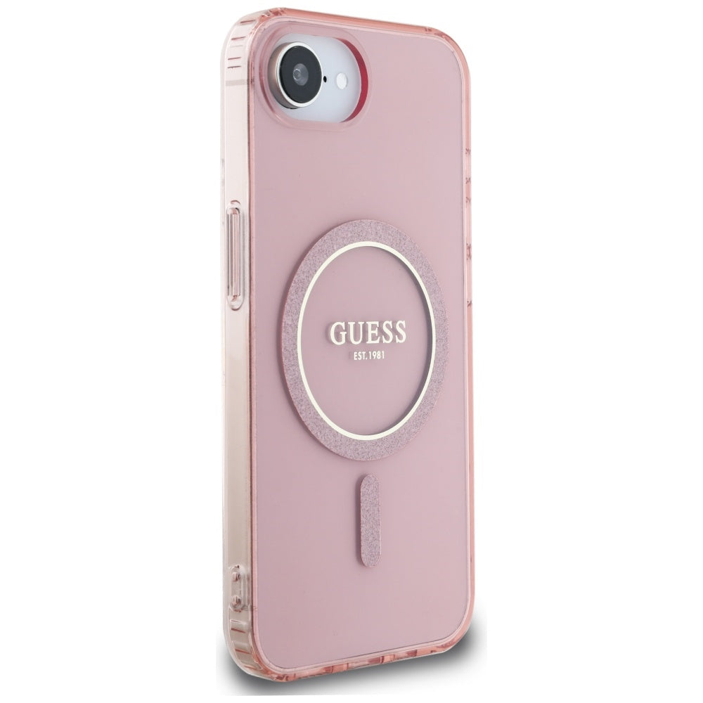MagSafe Case for Apple iPhone 17e / 16e, Guess, IML Glitter Circle, Pink