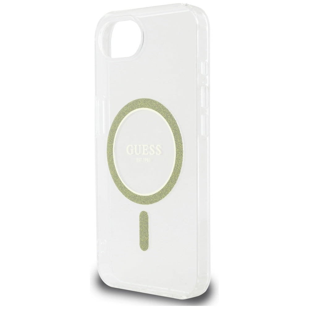 MagSafe Case for Apple iPhone 17e / 16e, Guess, IML Glitter Circle, Transparent