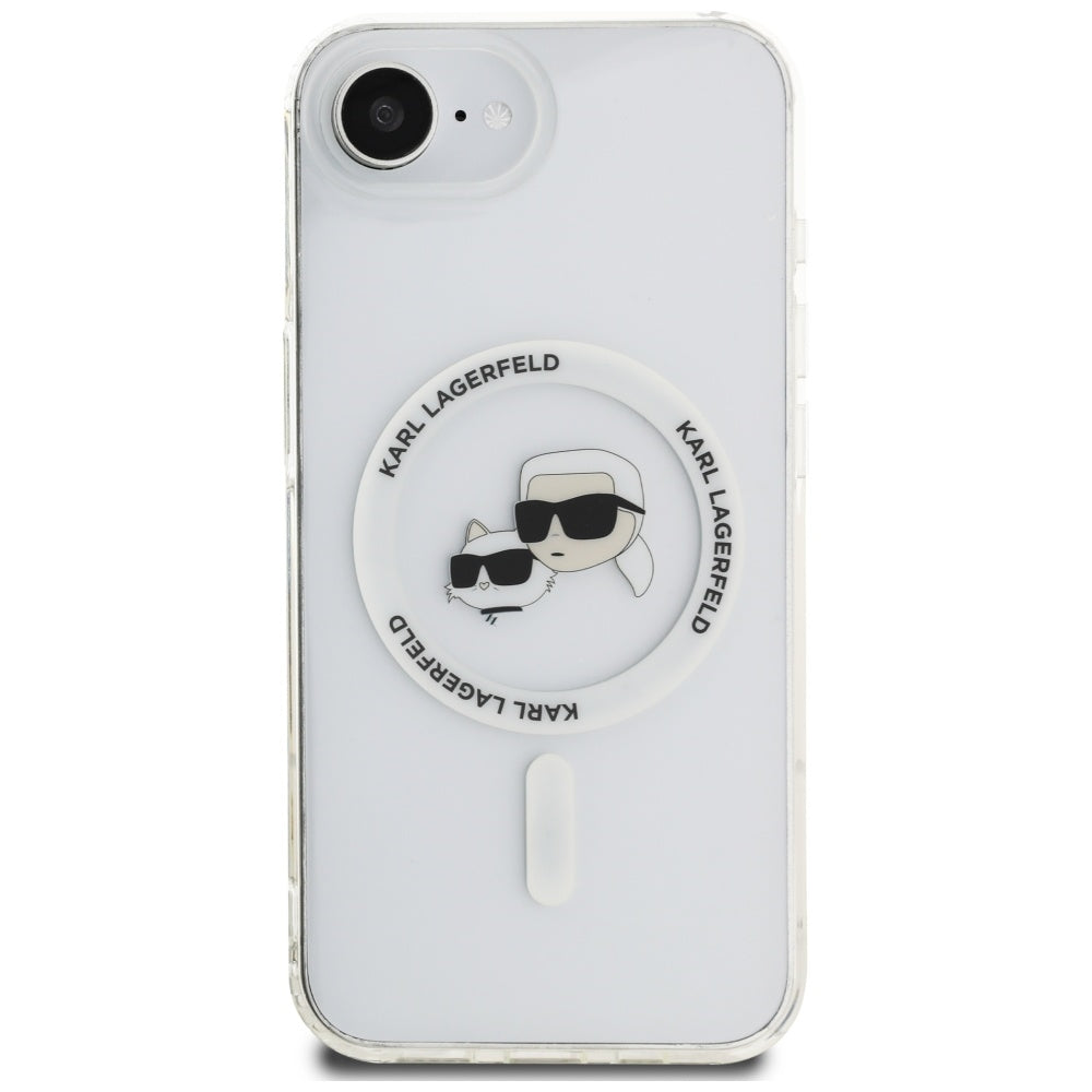 MagSafe Case for Apple iPhone 17e / 16e, Karl Lagerfeld, IML Metal Karl & Choupette's Heads, White