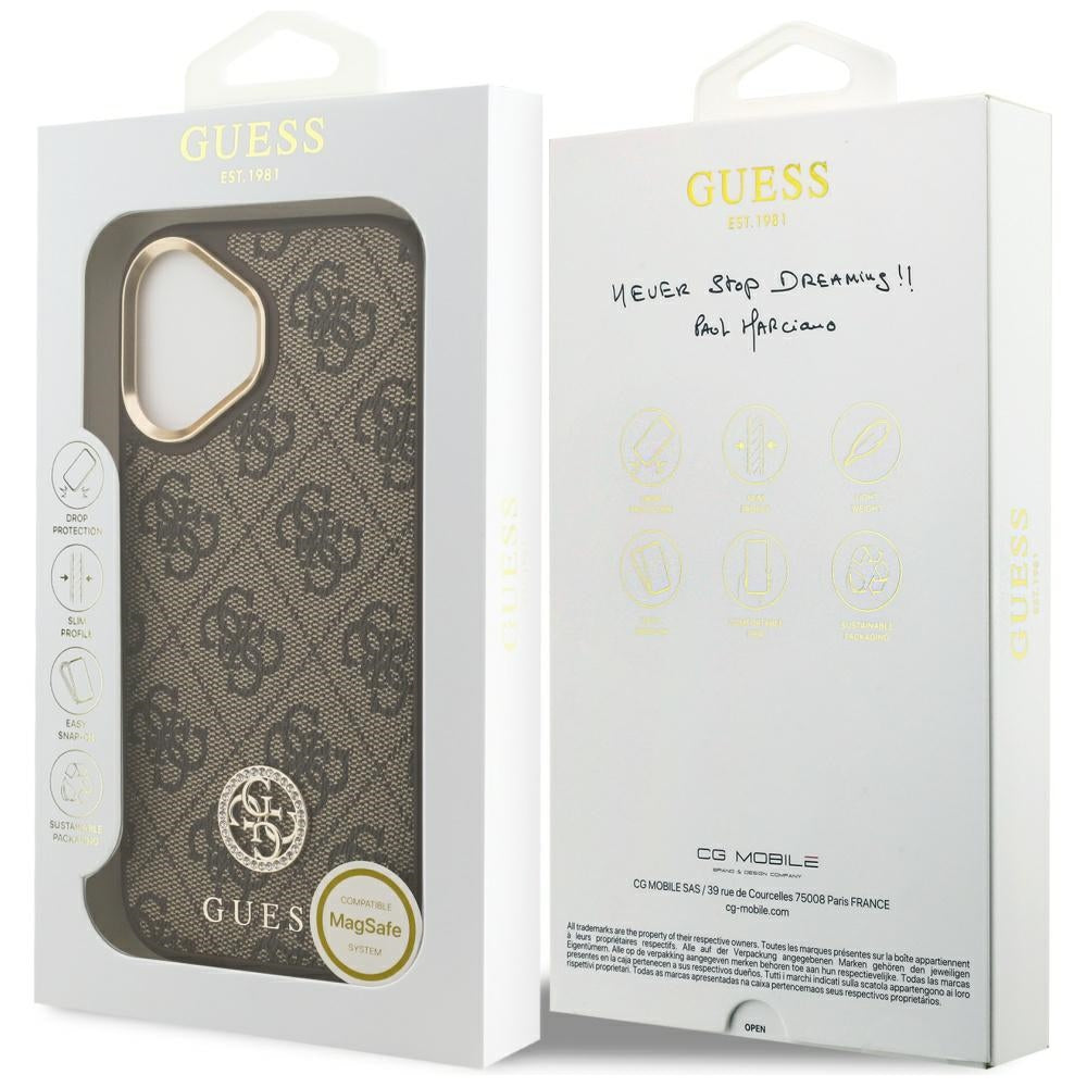 MagSafe Case for Apple iPhone 17, Guess, 4G Strass Logo, Brown