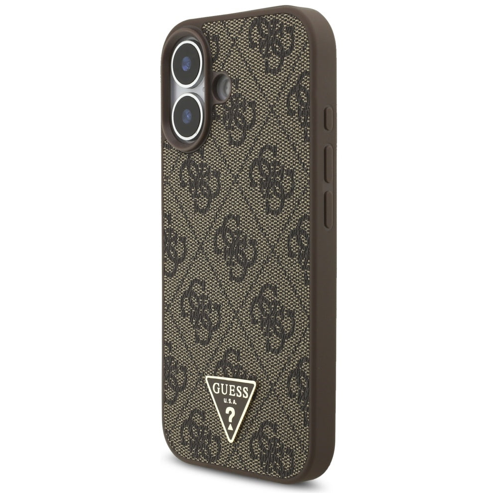 MagSafe Case for Apple iPhone 17, Guess, 4G Triangle Logo Cord Strap, Brown